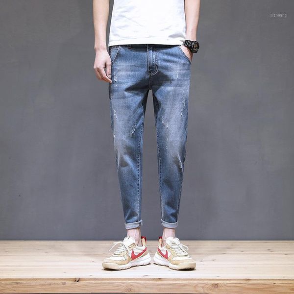 men's jeans man nine part tide brand loose elastic force slim fit pants trend boys stretch body trim trousers1, Blue
men's jeans man nine part tide brand loose elastic force slim fit pants trend boys stretch body trim trousers1, Blue