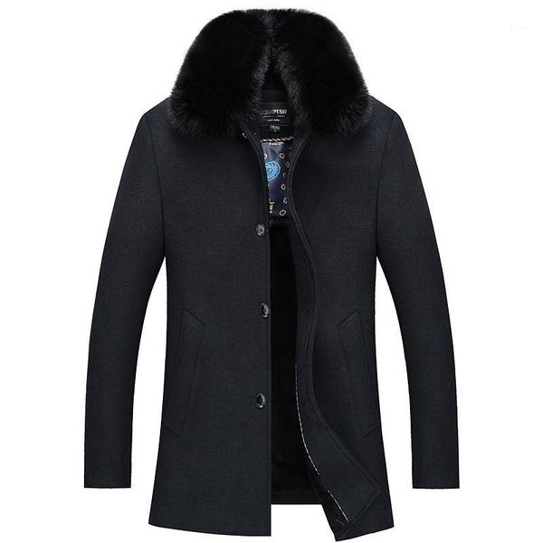 2018 winter collection wool blend coat men faux fur turn down collar thickening fleece lining outerwear1, Black
2018 winter collection wool blend coat men faux fur turn down collar thickening fleece lining outerwear1, Black