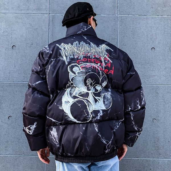 bear graffiti stand collar cotton padded jacket for men's thick cotton jacket1, Black
bear graffiti stand collar cotton padded jacket for men's thick cotton jacket1, Black