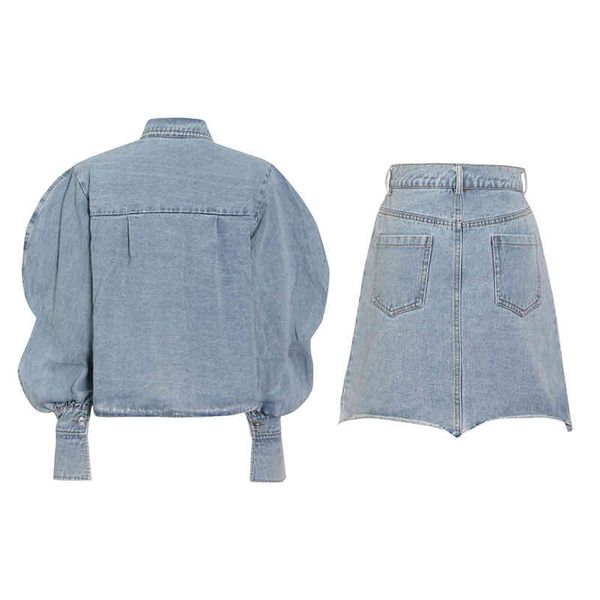 two piece dress twotwinstyle casual denim skirts sets females lapel bishop long sleeve jackets high waist mini skirt loose women's suit, White
two piece dress twotwinstyle casual denim skirts sets females lapel bishop long sleeve jackets high waist mini skirt loose women's suit, White