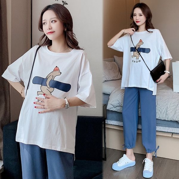 djbe7 pregnant women's suit 2020 summer new fashion korean style short sleeve loose pregnant r2sdt t-shirt women's pants two-piece, Gray
djbe7 pregnant women's suit 2020 summer new fashion korean style short sleeve loose pregnant r2sdt t-shirt women's pants two-piece, Gray