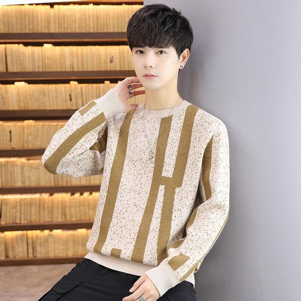 2021 handsome man trendy vertical striped sweater youth autumn new long sleeve brocade sweater, White;black
2021 handsome man trendy vertical striped sweater youth autumn new long sleeve brocade sweater, White;black