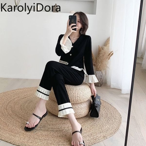 women autumn knit flare sleeve cardigans loose pleated hem pants sets v neck single breasted knitted ankle-length pant suit 201111, White;black
women autumn knit flare sleeve cardigans loose pleated hem pants sets v neck single breasted knitted ankle-length pant suit 201111, White;black