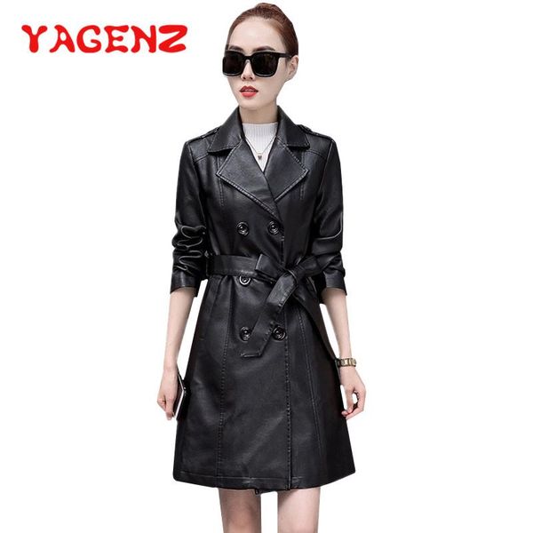 women's leather & faux yagenz pu jacket women classic windbreaker with belt spring lady basic coat plus size outerwear 646, Black
women's leather & faux yagenz pu jacket women classic windbreaker with belt spring lady basic coat plus size outerwear 646, Black