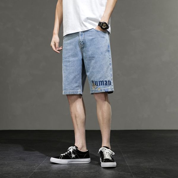 embroidered letter light color jeans beach pants 5-point hole jeans summer fashion brand straight tube loose thin shorts fashion beach pants, Blue
embroidered letter light color jeans beach pants 5-point hole jeans summer fashion brand straight tube loose thin shorts fashion beach pants, Blue