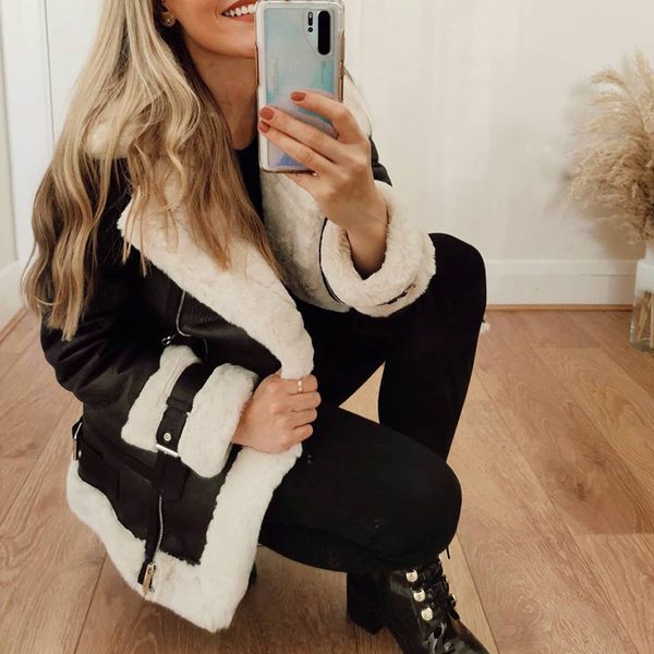 ailegogo autumn winter coat women pu faux soft leather bla white sheepskin fur jaet female aviator outwear casaco feminino, Black
ailegogo autumn winter coat women pu faux soft leather bla white sheepskin fur jaet female aviator outwear casaco feminino, Black