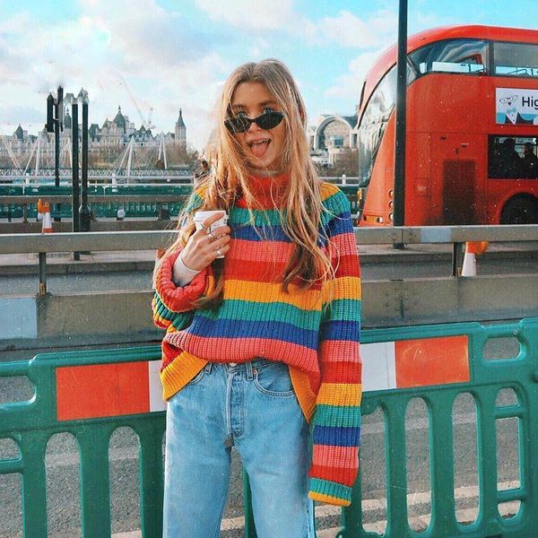 turtleneck sweater female autumn winter rainbow stripe pull femme loose knitted jumper for lady causal winter sweater women, White;black
turtleneck sweater female autumn winter rainbow stripe pull femme loose knitted jumper for lady causal winter sweater women, White;black