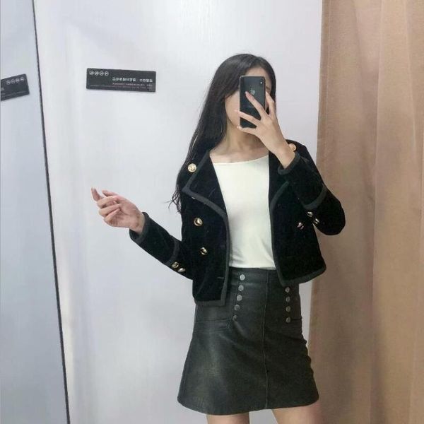 vintage black velvet short jacket double breasted slim jacket 2020 autumn european gothic coat streetwear, Black;brown
vintage black velvet short jacket double breasted slim jacket 2020 autumn european gothic coat streetwear, Black;brown