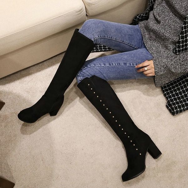 new nubuck winter boots woman block high heels women boots 2020 female knee high with studded rivets extra plus size 33-48, Black
new nubuck winter boots woman block high heels women boots 2020 female knee high with studded rivets extra plus size 33-48, Black