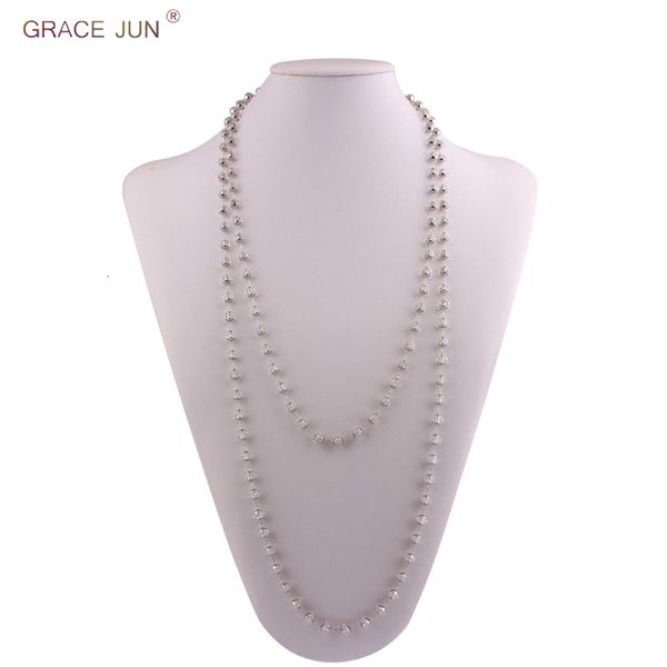 55" / 140см высокого класса ручной работы блестящий кристалл длинные для женщин венчания партии шикарное ожерелье подвески лучшие ювелирные, Silver 
55" / 140см высокого класса ручной работы блестящий кристалл длинные для женщин венчания партии шикарное ожерелье подвески лучшие ювелирные, Silver