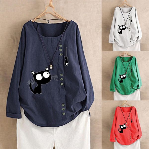 2020 tshirt women casual plus size print cat long sleeve button tunic t shirt poleras harajuku camiseta women t shirt, White
2020 tshirt women casual plus size print cat long sleeve button tunic t shirt poleras harajuku camiseta women t shirt, White