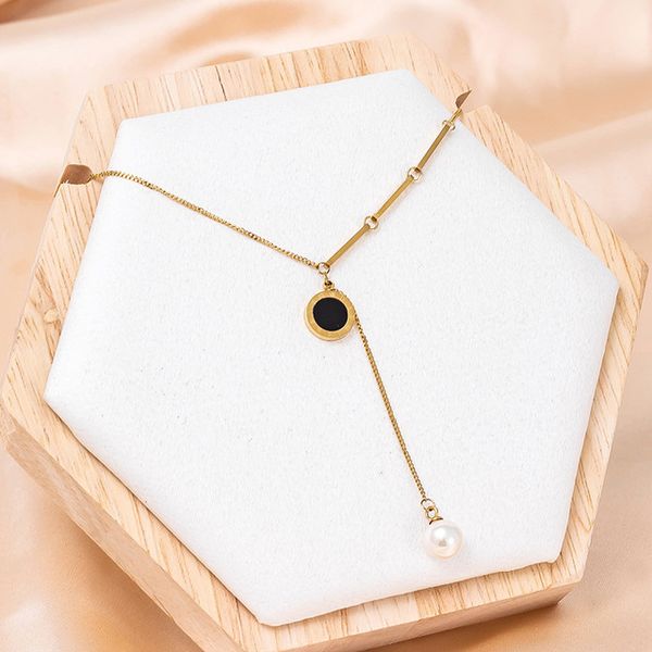 new titanium steel color preserving four-leaf clover necklace roman numerals pearl pendant clavicle chain temperament, Silver
new titanium steel color preserving four-leaf clover necklace roman numerals pearl pendant clavicle chain temperament, Silver
