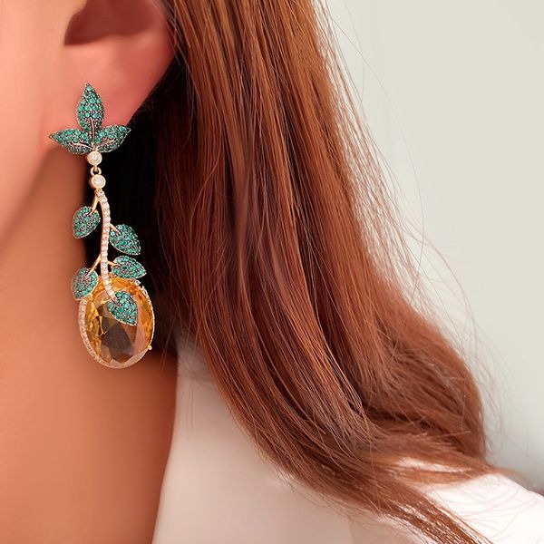 vintage green leaf yellow jewel earrings long earrings copper plated gold zircon silver needle female jewelry, Golden
vintage green leaf yellow jewel earrings long earrings copper plated gold zircon silver needle female jewelry, Golden