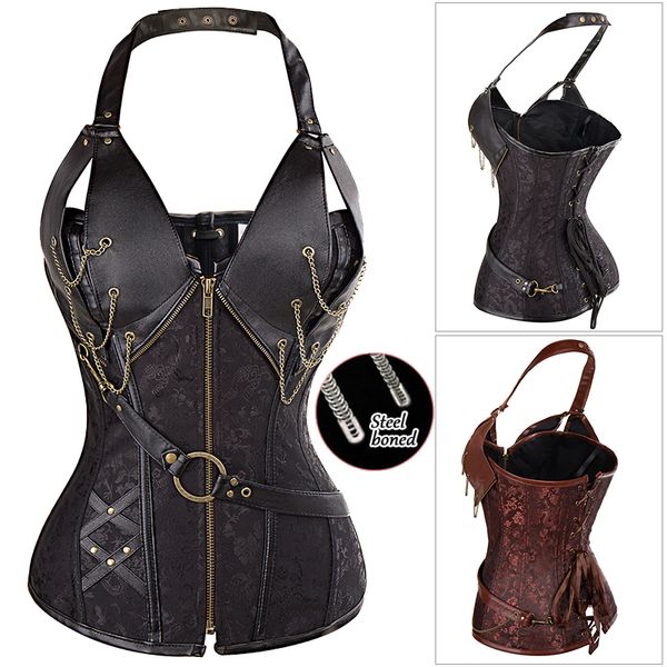 Sexy Women Lingerie Intimates Waist Training Fashionable Corsets and Bustier Tanks Zipper Steampunk Party Costumes, Black 
Sexy Women Lingerie Intimates Waist Training Fashionable Corsets and Bustier Tanks Zipper Steampunk Party Costumes, Black