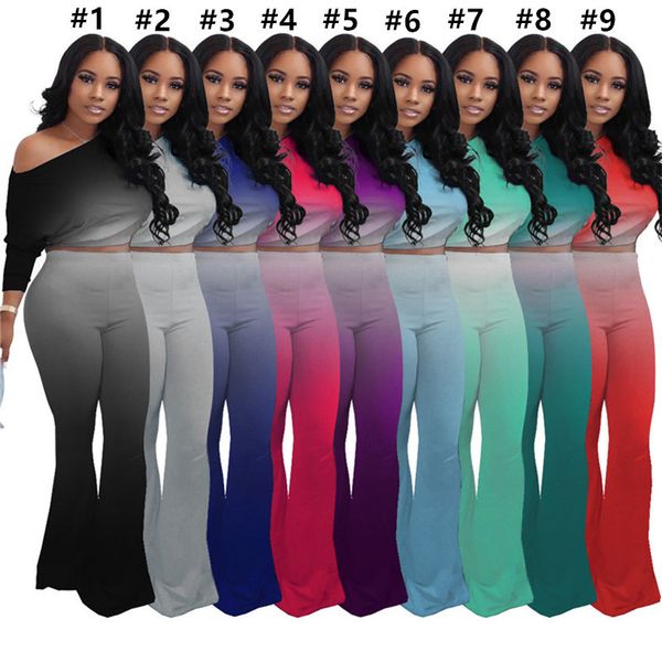 women fashion tracksuit oblique shoulder long sleeve crop flared trousers pants gradient two piece outfits sports suit h2203, White
women fashion tracksuit oblique shoulder long sleeve crop flared trousers pants gradient two piece outfits sports suit h2203, White