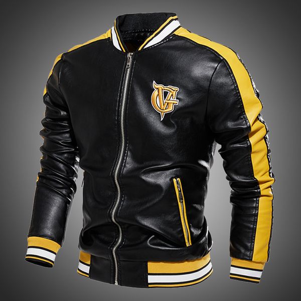 men jacket casual letter embroidery leather jacket streetwear fashion patchwork leather bomber jacket autumn coat men 201111, Black;brown
men jacket casual letter embroidery leather jacket streetwear fashion patchwork leather bomber jacket autumn coat men 201111, Black;brown