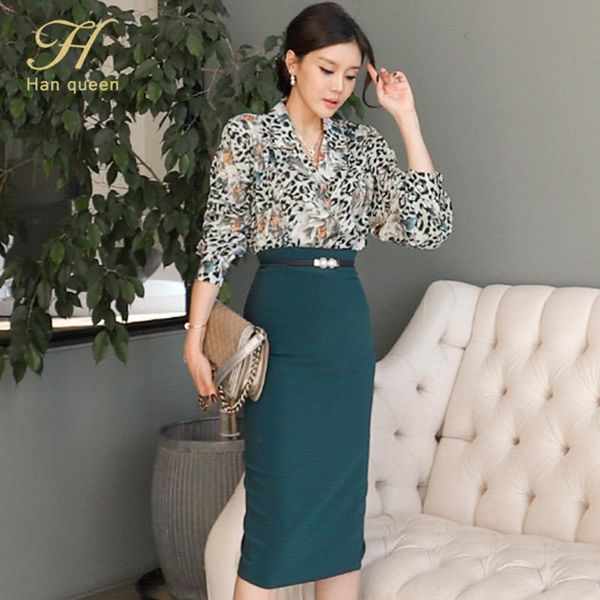 h han queen women work wear 2 pieces suit notched print blouses & high waist sheath sheath skirt casual occupation skirt suit, White
h han queen women work wear 2 pieces suit notched print blouses & high waist sheath sheath skirt casual occupation skirt suit, White