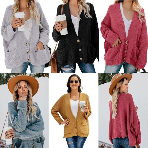 black brown oversize button front cardigan long sleeve autumn spring winter good quality solid warm cardigan women