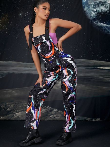 galaxy print flap pocket crisscross backless jumpsuit m5cv#, White