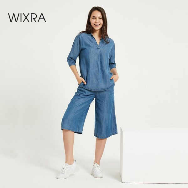wixra casual women's femme denim pants elastic high waist wide leg pants spring summer ladies calf-length jeans lj201130, Black;white