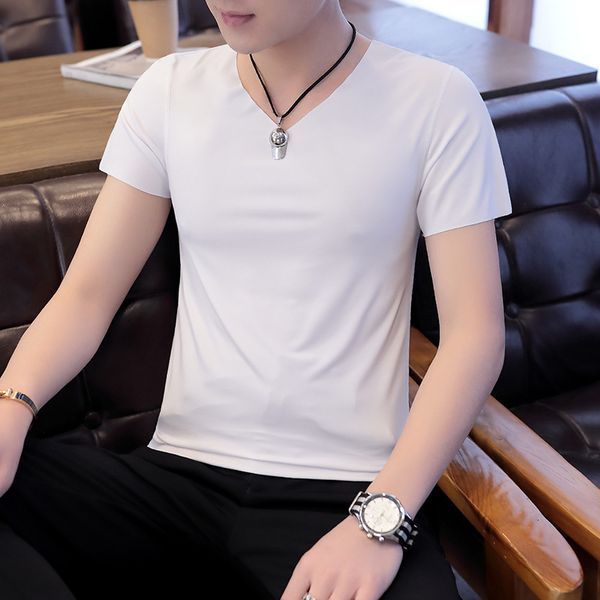 traceless ice silk t-shirt summer v-neck short sleeve slim thin bottomed shirt men's korean sports, White;black
traceless ice silk t-shirt summer v-neck short sleeve slim thin bottomed shirt men's korean sports, White;black