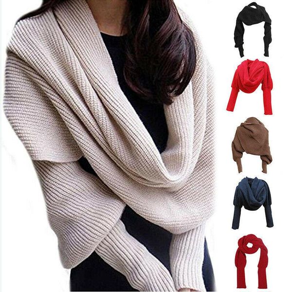 scarves knitted scarf with sleeves women sweater winter warm wool sleeve wrap shawl 10colors, Blue;gray
scarves knitted scarf with sleeves women sweater winter warm wool sleeve wrap shawl 10colors, Blue;gray