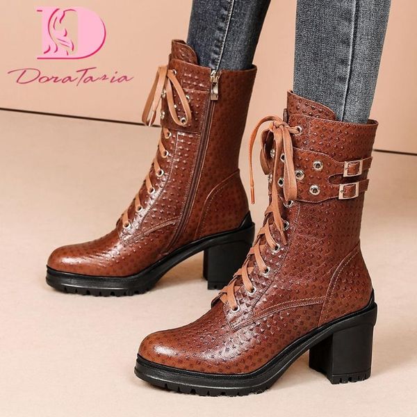 doratasia brand new ladies genuine leather boots thick high heels boots women zipper buckle cross tied party shoes woman, Black
doratasia brand new ladies genuine leather boots thick high heels boots women zipper buckle cross tied party shoes woman, Black