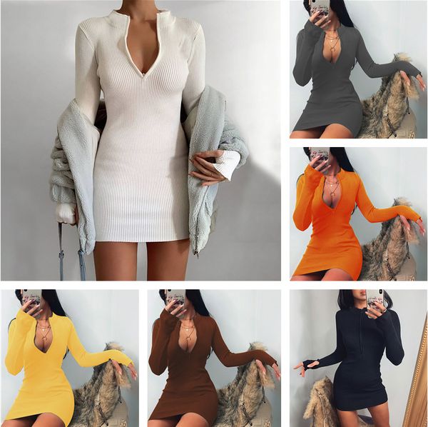 europe and america autumn winter women's 2020 trend long sleeve dress versatilesolid color v neckline zipper slim wrap hip skirt, White;black
europe and america autumn winter women's 2020 trend long sleeve dress versatilesolid color v neckline zipper slim wrap hip skirt, White;black