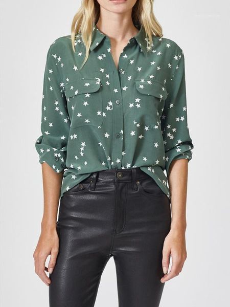women's blouses & shirts stars print 100% silk women's shirt turn-down collar long sleeve blouse female double pockets and, White
women's blouses & shirts stars print 100% silk women's shirt turn-down collar long sleeve blouse female double pockets and, White