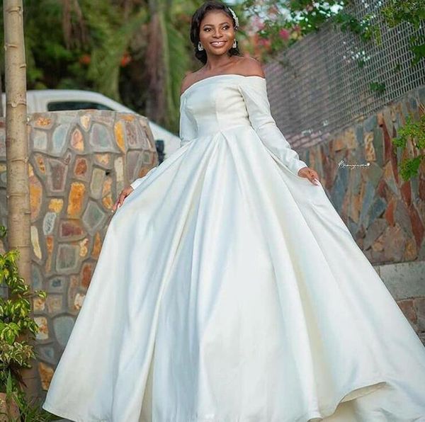 african off shoulder long sleeves wedding dresses with bow tie sweep train backless satin a line wedding bridal gowns vestidos de novia, White
african off shoulder long sleeves wedding dresses with bow tie sweep train backless satin a line wedding bridal gowns vestidos de novia, White