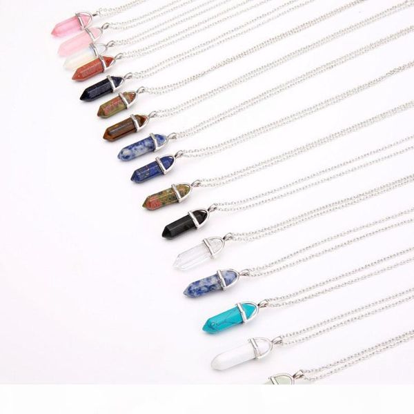 new fashion bullet shape natural stone pendant necklaces hexagonal prism quartz turquoise crystal gems jewelry for women men, Silver
new fashion bullet shape natural stone pendant necklaces hexagonal prism quartz turquoise crystal gems jewelry for women men, Silver