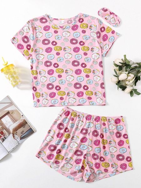 plus donut graphic pajama set & eye mask y40z#, Black;white
plus donut graphic pajama set & eye mask y40z#, Black;white