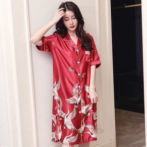 satin sleepshirt nightgown women nightdress short home dressing gown print intimate lingerie casual summer new homewear, Black;red
satin sleepshirt nightgown women nightdress short home dressing gown print intimate lingerie casual summer new homewear, Black;red