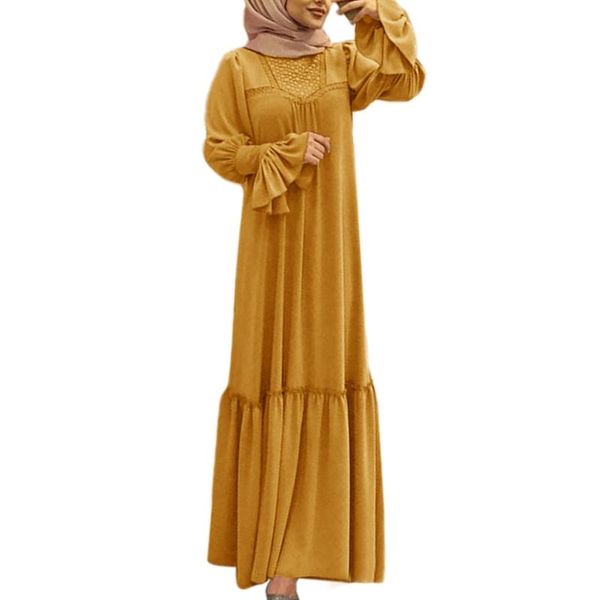 women muslim flare long sleeve maxi abaya dress ruffles solid color kaftan robe, Red
women muslim flare long sleeve maxi abaya dress ruffles solid color kaftan robe, Red