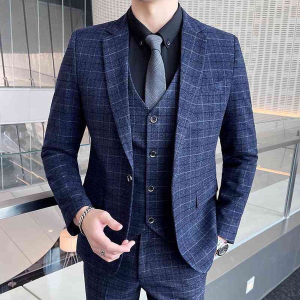 men's suits & blazers 3 pcs suit sets jacket pants vest / fashion men casual boutique business slim plaid formal dress trousers wa, White;black
men's suits & blazers 3 pcs suit sets jacket pants vest / fashion men casual boutique business slim plaid formal dress trousers wa, White;black