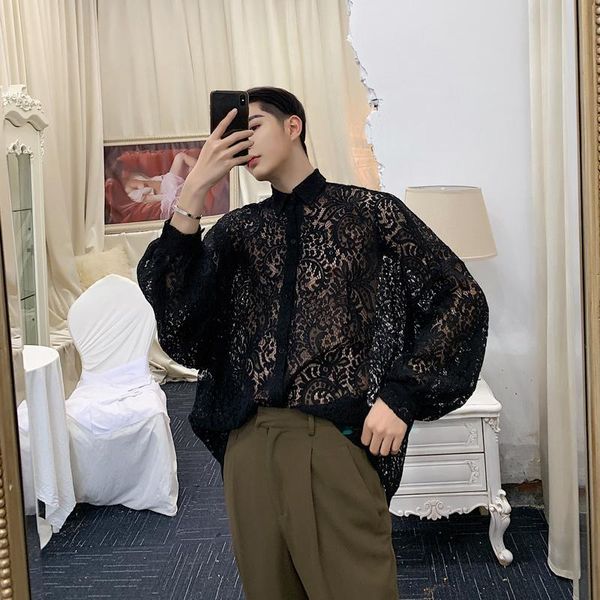 men's casual shirts 2021 fashion brand men loose long sleeve translucent lace shirt male women streetwear hip hop party dress, White;black
men's casual shirts 2021 fashion brand men loose long sleeve translucent lace shirt male women streetwear hip hop party dress, White;black