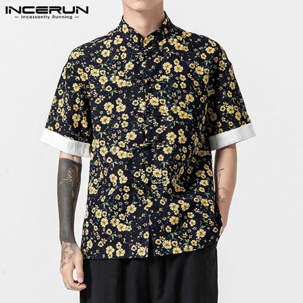 men's casual shirts incerun men shirt cotton floral print elegant streetwear camisa 2021 short sleeve stand collar vintage s-3xl1, White;black
men's casual shirts incerun men shirt cotton floral print elegant streetwear camisa 2021 short sleeve stand collar vintage s-3xl1, White;black