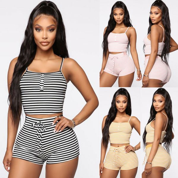 women 2pcs set striped slim pajama set sleepwear sleeveless stripe crop shorts set night wear homewear, Black;red
women 2pcs set striped slim pajama set sleepwear sleeveless stripe crop shorts set night wear homewear, Black;red