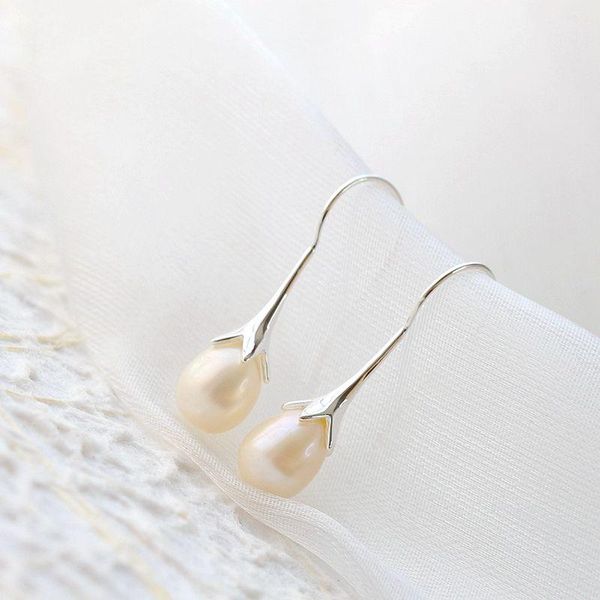 dangle & chandelier authentic 925 sterling silver lady retro style charm natural freshwater pearl trendy long petal earrings party fine jewe