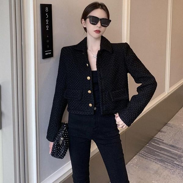 women's jackets fall 2021 french tweed short black coat, versatile, loose and thin long sleeve for women, Black;brown
women's jackets fall 2021 french tweed short black coat, versatile, loose and thin long sleeve for women, Black;brown