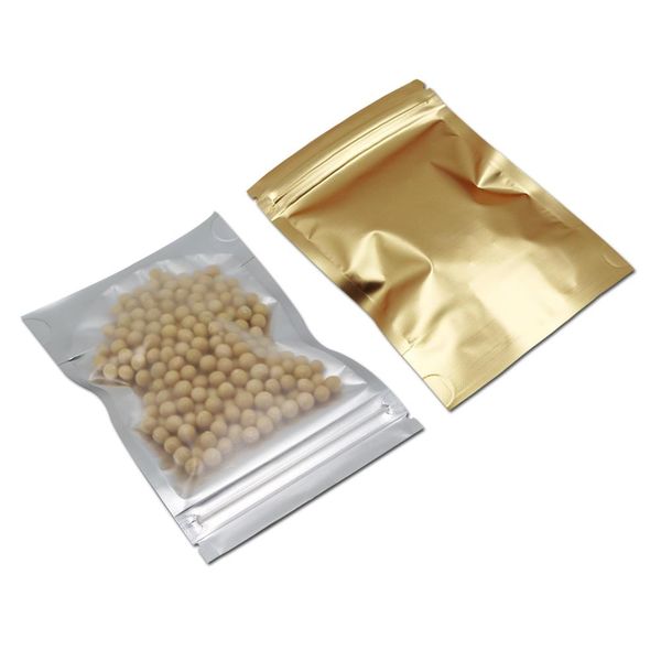 100pcs Lot Stand Up Gold Clear Aluminum Foil Zip Lock Self Seal Food Storage Packaging Bags Mylar Foil Corn Doypack Party Pouch H Bbydyl