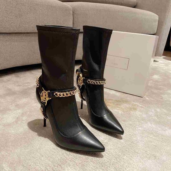 women buckle chain high heel ankle boots genuine leather stiletto heel boots party dress shoes women, Black
women buckle chain high heel ankle boots genuine leather stiletto heel boots party dress shoes women, Black