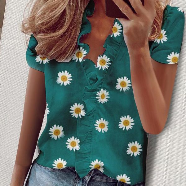 ruffle daisy print button blouse fashion summer v-neck short sleeve shirts blusa women elegant leisure, White
ruffle daisy print button blouse fashion summer v-neck short sleeve shirts blusa women elegant leisure, White