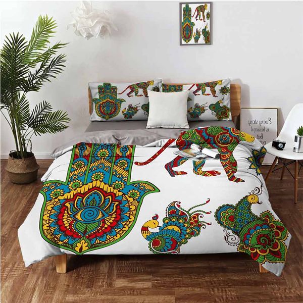 hand painted mehndi style figures monkey moroccan star hamsa hand and peacock birdsbedding 3-piece set
hand painted mehndi style figures monkey moroccan star hamsa hand and peacock birdsbedding 3-piece set