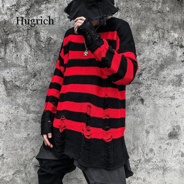 men's sweaters black red striped washed destroyed ripped men hole knit jumpers women oversized sweater, White;black
men's sweaters black red striped washed destroyed ripped men hole knit jumpers women oversized sweater, White;black