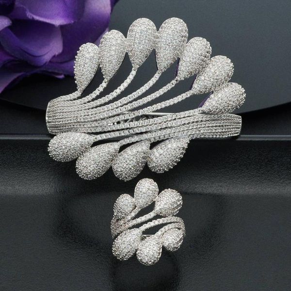 modemangel luxury peacock tail cubic zirconia bracelet bangle and ring white color jewelry set for women wedding party, Silver
modemangel luxury peacock tail cubic zirconia bracelet bangle and ring white color jewelry set for women wedding party, Silver