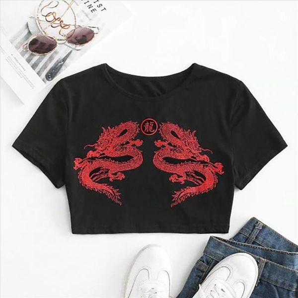 women dragon print crop short sleeve pullover chinese character shirts ladies tees harajuku summer casual femme streetwear, White
women dragon print crop short sleeve pullover chinese character shirts ladies tees harajuku summer casual femme streetwear, White