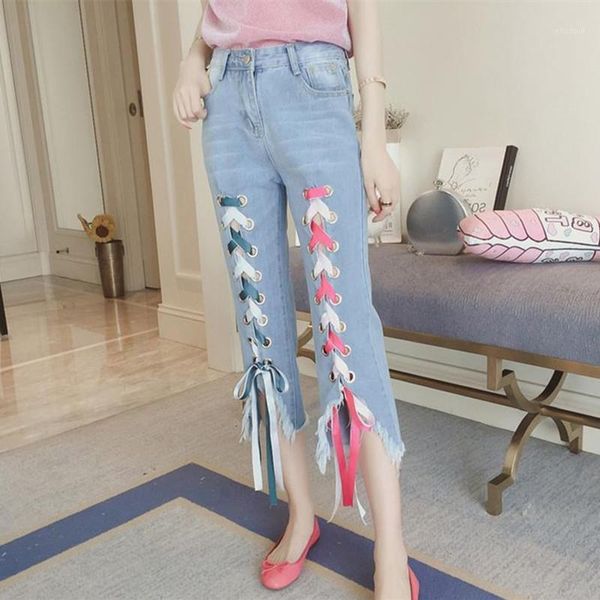 2020 new women plus size high waist jeans fashion lace up tassel cropped pants jeans female loose stretch flare pants1, Blue
2020 new women plus size high waist jeans fashion lace up tassel cropped pants jeans female loose stretch flare pants1, Blue