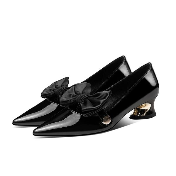 2021 toe women party woman genuine leather shoes spring butterfly knot black 3bpn