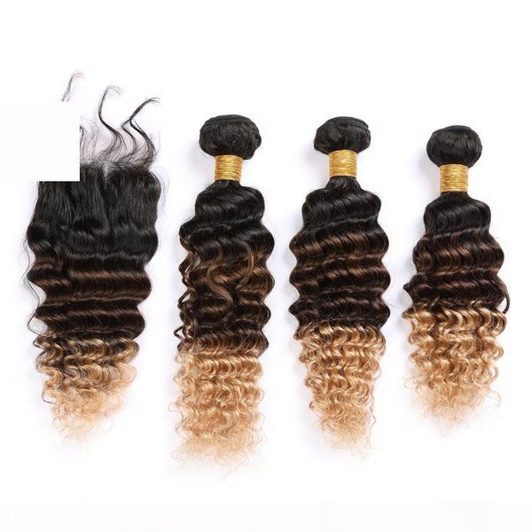 #1b 4 27 honey blonde ombre human hair 3bundles and closure brazilian deep wave three tone weaves human hair extensions with lace closure, Black
#1b 4 27 honey blonde ombre human hair 3bundles and closure brazilian deep wave three tone weaves human hair extensions with lace closure, Black